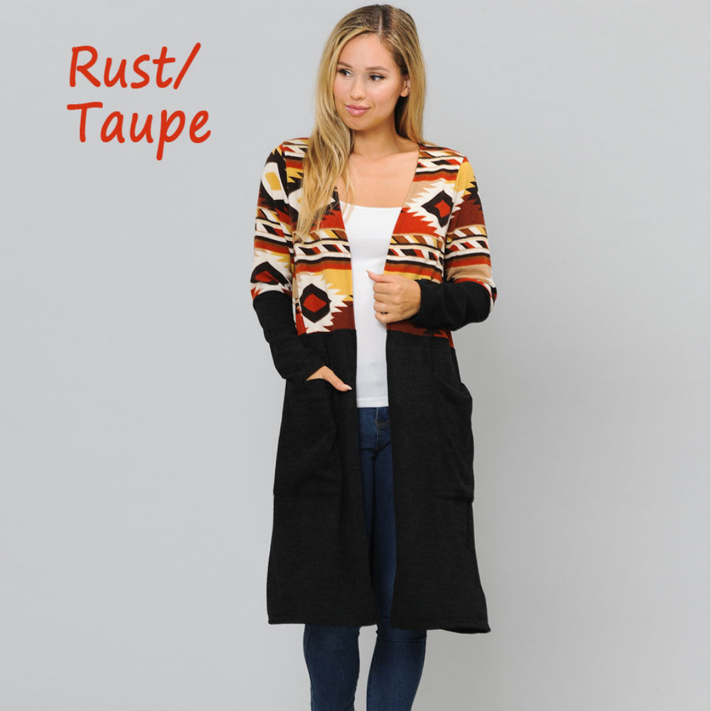 3 PACK: Aztec Contrast Knee Length Knit Cardigan